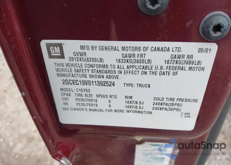 2001 Chevrolet Silverado 1500 Ls from USA, damaged, VIN 2GCEC19V811392524